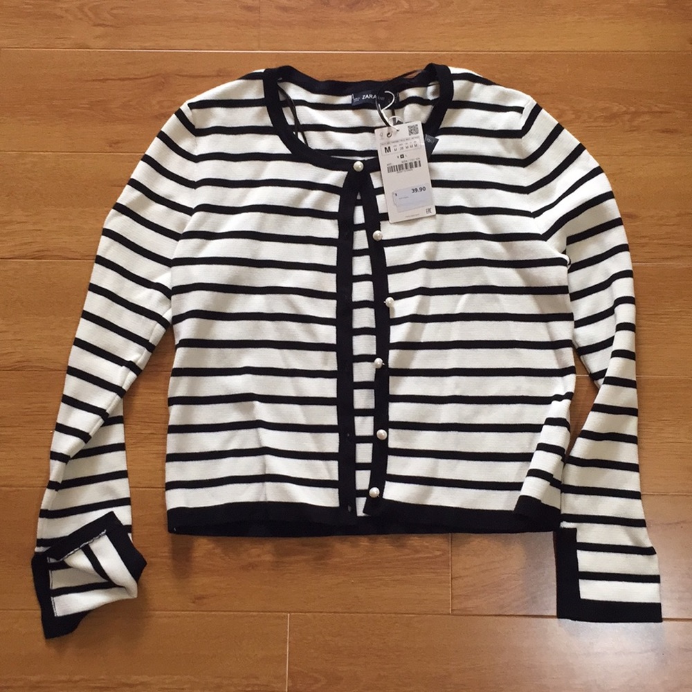 NWT Zara Knit striped cardigan w/ pearl buttons